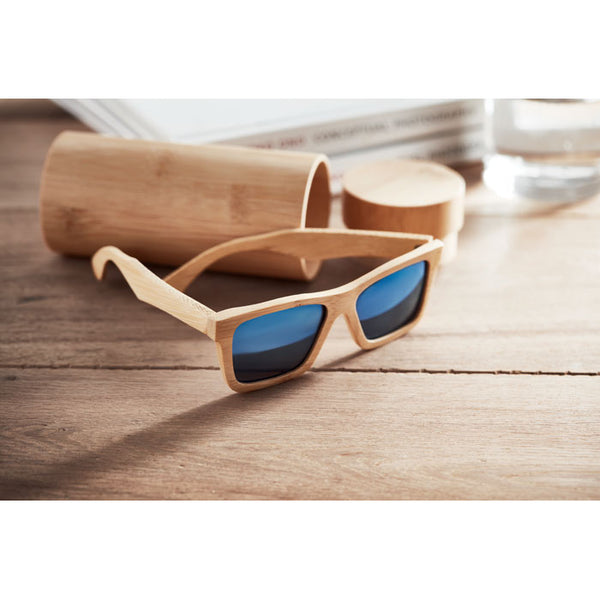 Branded Sunglasses and case in bamboo
