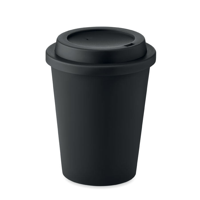 Branded Double wall tumbler PP 300 ml with drinking lid