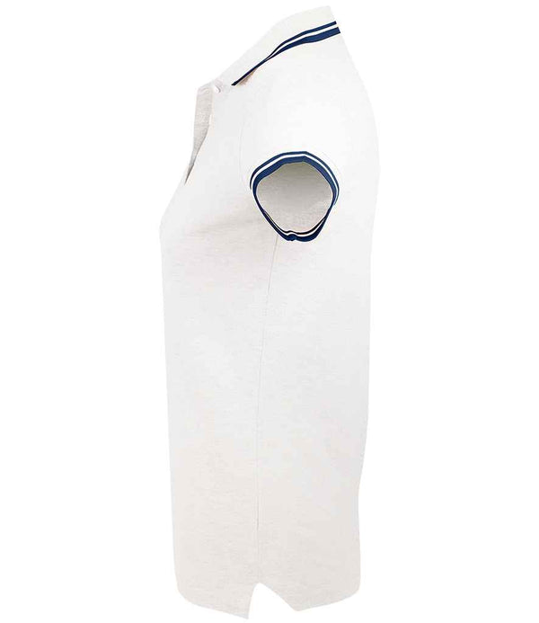 SOL'S Ladies Pasadena Tipped Cotton Piqué Polo Shirt White/Navy