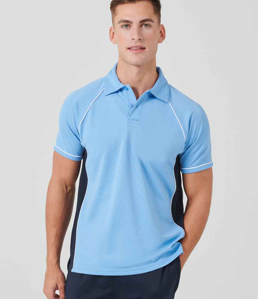 Finden + Hales Performance Piped Polo Shirt Sky Blue/Navy/White
