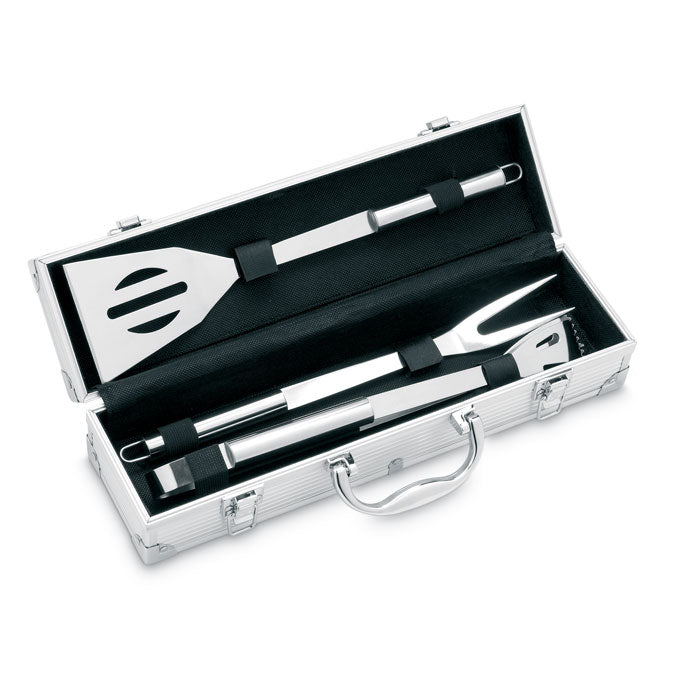 Branded 3 BBQ tools in aluminium case