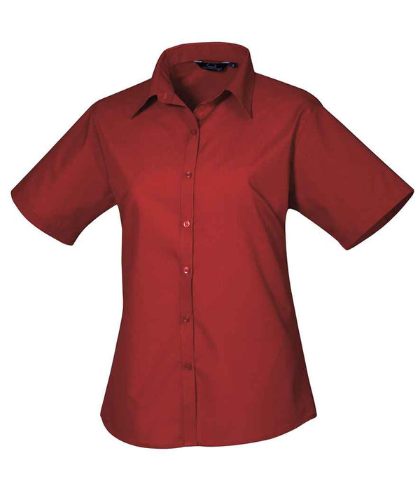 Premier Ladies Short Sleeve Poplin Blouse Burgundy