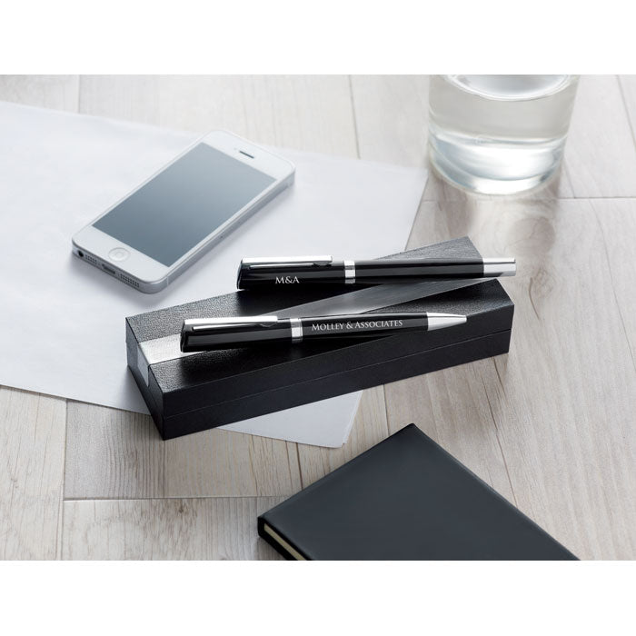 Pen and roller set in paper box