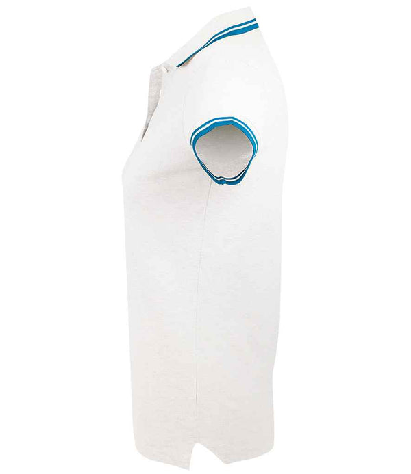 SOL'S Ladies Pasadena Tipped Cotton Piqué Polo Shirt White/Aqua