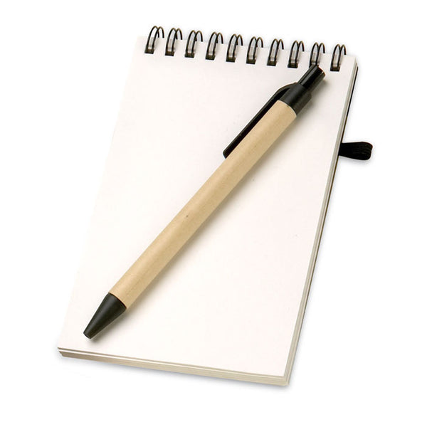Branded A6 recycled notepad with pen