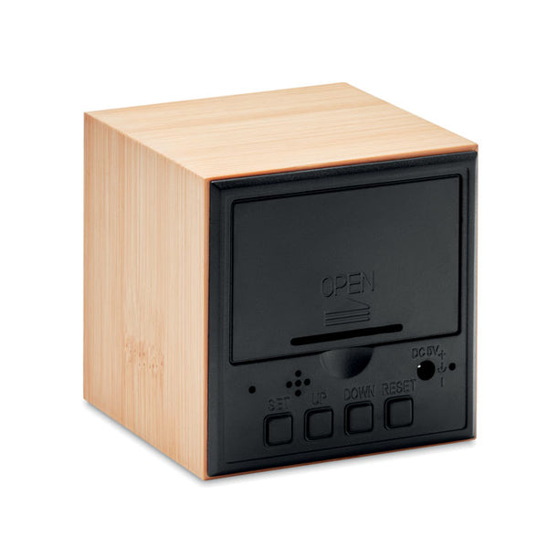 LED alarm clock bamboo casing Cube