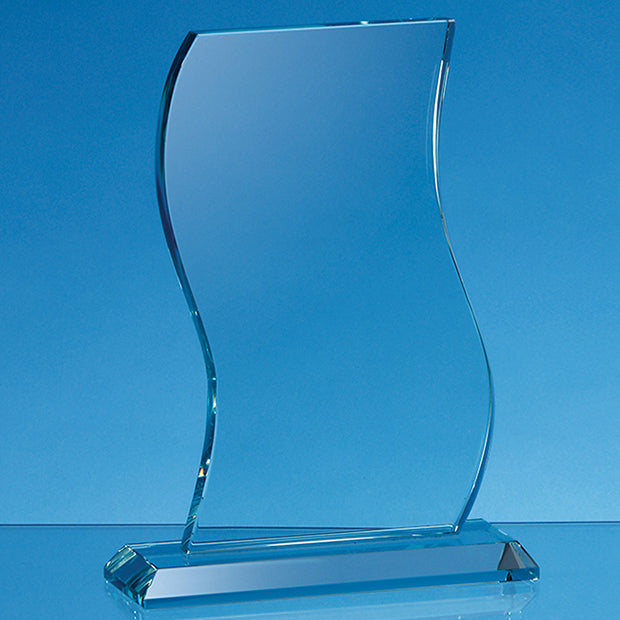 Branded 18cm x 11.5cm x 15mm Jade Glass Wave Award
