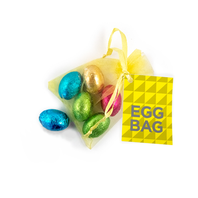 Hollow Chocolate Eggs kept in an Organza bag with branded label | Totally Branded