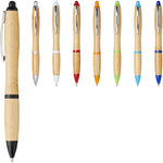 All 7 Nash bamboo ballpoint pens in each colour, including; black, silver, white, red, orange, green, light blue and blue