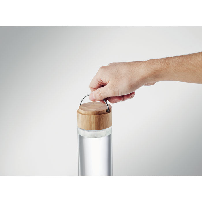 Branded Glass bottle 500ml, bamboo lid
