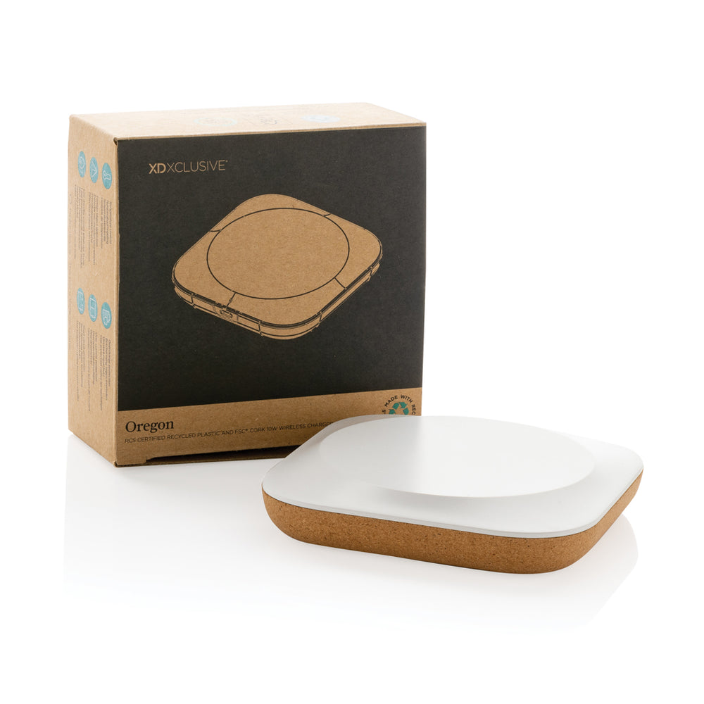 Branded Oregon RCS recycled plastic and cork 10W wireless
