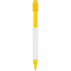 Calypso ballpoint pen with a white barrel and translucent yellow on the clip and nose