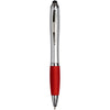 Curvy stylus ballpoint pen with silver barrel and red grip