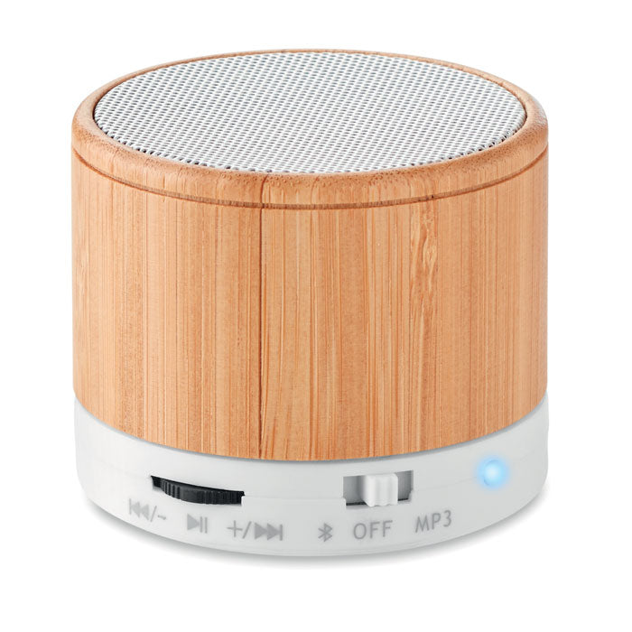 Branded Round Bamboo wireless speaker