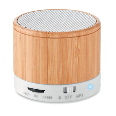 Branded Round Bamboo wireless speaker