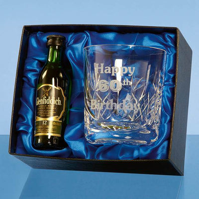 Branded Whisky Tumbler Gift Set with a 5cl Miniature Bottle of Malt Whisky