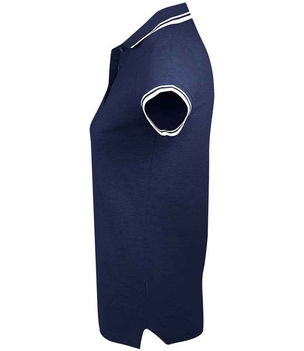 SOL'S Ladies Pasadena Tipped Cotton Piqué Polo Shirt French Navy/White