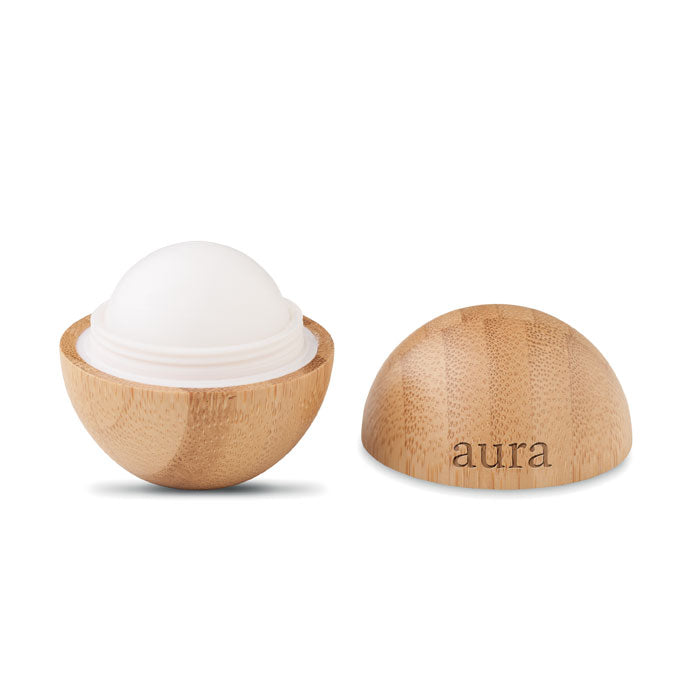 Branded Lip balm in round bamboo case