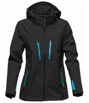 Stormtech Ladies Patrol Hooded Soft Shell Jacket Black/Electric Blue