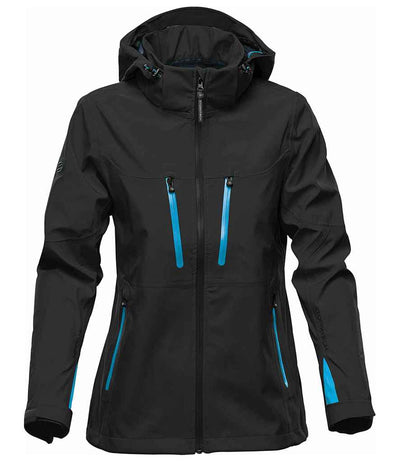 Stormtech Ladies Patrol Hooded Soft Shell Jacket Black/Electric Blue