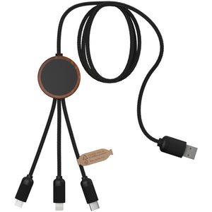 SCX.design C36 3-in-1 rPET light-up logo extended charging cable with round bamboo casing