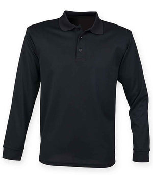 Henbury Unisex Long Sleeve Coolplus® Piqué Polo Shirt Black