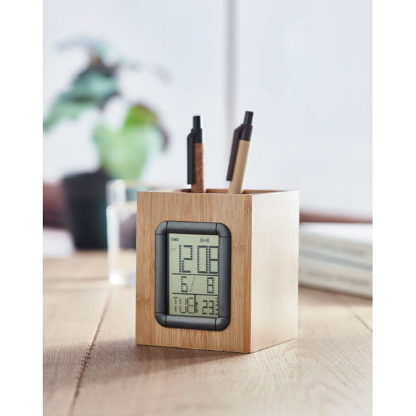 Bamboo penholder and LCD clock