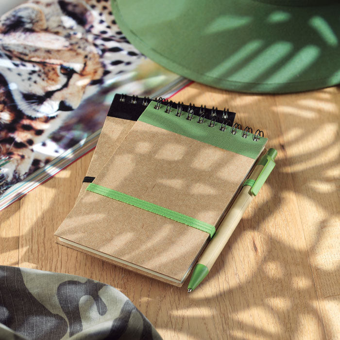 Branded A6 recycled notepad with pen