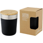 Branded Lagan 300 ml copper vacuum insulated stainless steel tumbler with bamboo lid