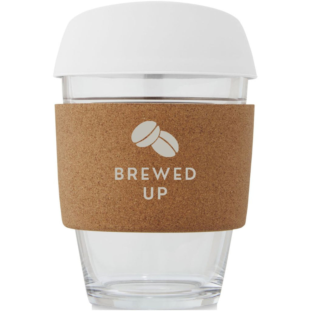 Lidan 360 ml borosilicate glass tumbler with cork grip and silicone lid