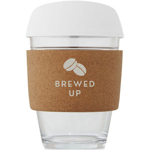 Lidan 360 ml borosilicate glass tumbler with cork grip and silicone lid