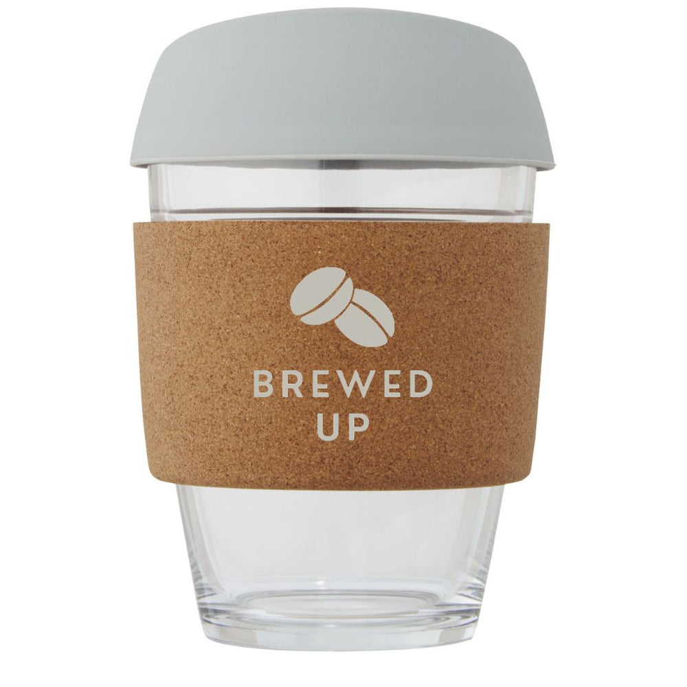 Lidan 360 ml borosilicate glass tumbler with cork grip and silicone lid