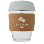 Lidan 360 ml borosilicate glass tumbler with cork grip and silicone lid