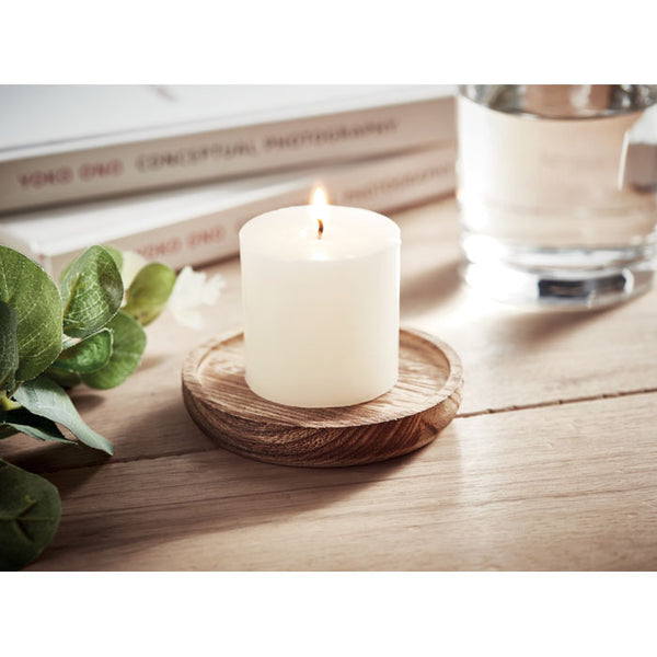 Branded Candle on round wooden base