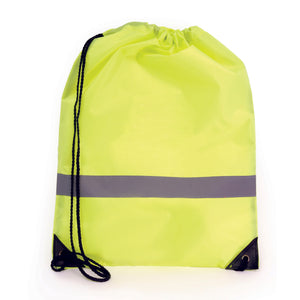 Fluorescent drawstring bag with reflective strip. 210D polyester