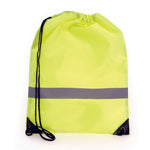 Branded Fluorescent drawstring bag with reflective strip. 210D polyester