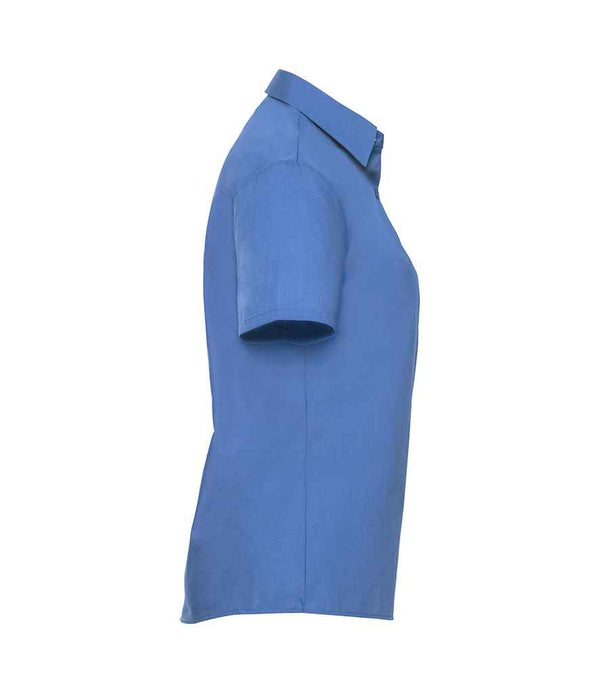 Russell Collection Ladies Short Sleeve Easy Care Poplin Shirt Corporate Blue
