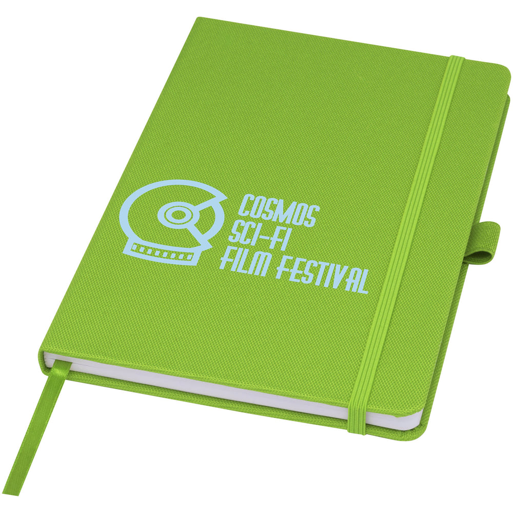 Branded Honua A5 recycled paper notebook with recycled PET cover