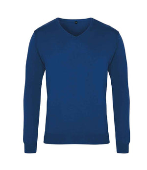 Premier Knitted Cotton Acrylic V Neck Sweater Royal Blue