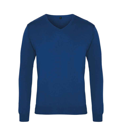 Premier Knitted Cotton Acrylic V Neck Sweater Royal Blue