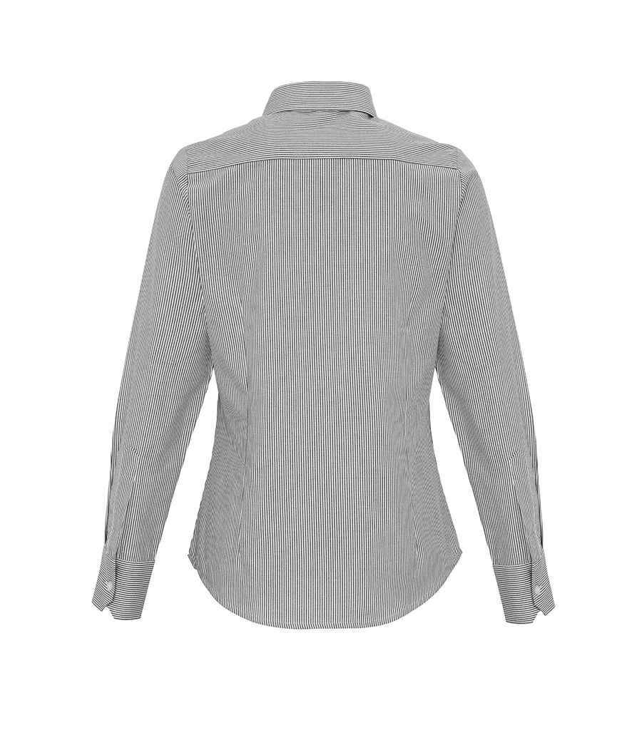 Premier Ladies Long Sleeve Striped Oxford Shirt White/Grey
