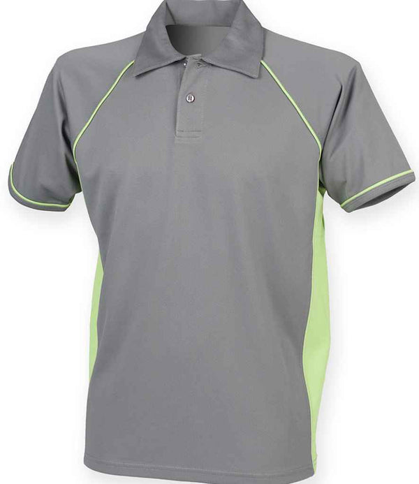 Finden + Hales Performance Piped Polo Shirt Grey/Lime Green