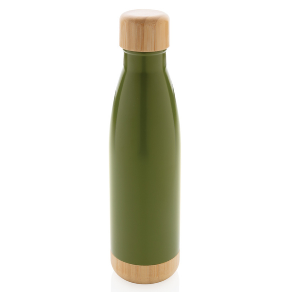 Vacuum stainless steel bottle with bamboo lid and bottom