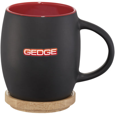 Branded Hearth 400 ml ceramic mug with wooden coaster/lid