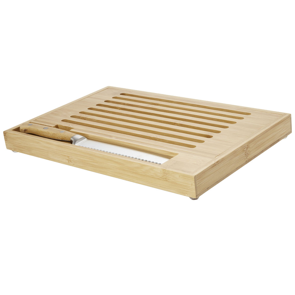 Branded Pao bamboo cutting board with knife