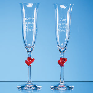 2 L'Amour Red Heart Champagne Flutes in an attractive Gift Box