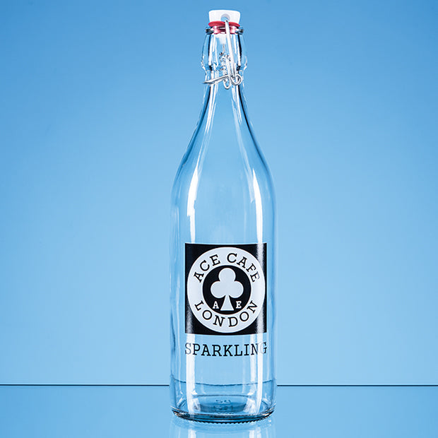 Branded 1ltr Round White Cap Swing Top Bottle