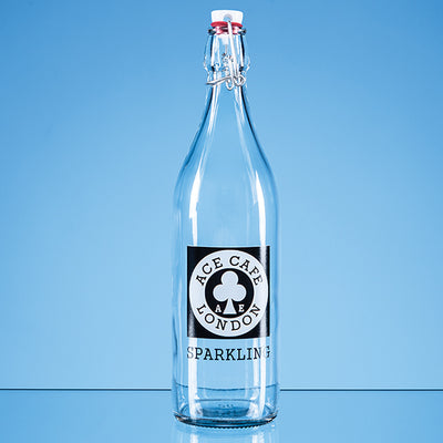 Branded 1ltr Round White Cap Swing Top Bottle