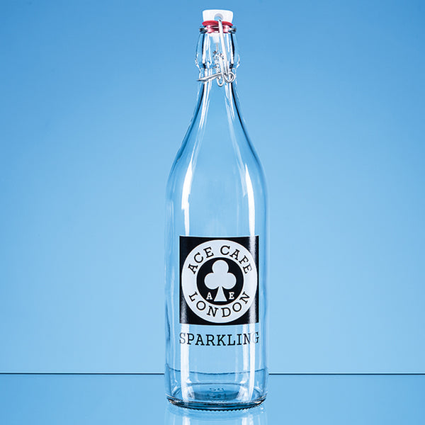 Branded 1ltr Round White Cap Swing Top Bottle