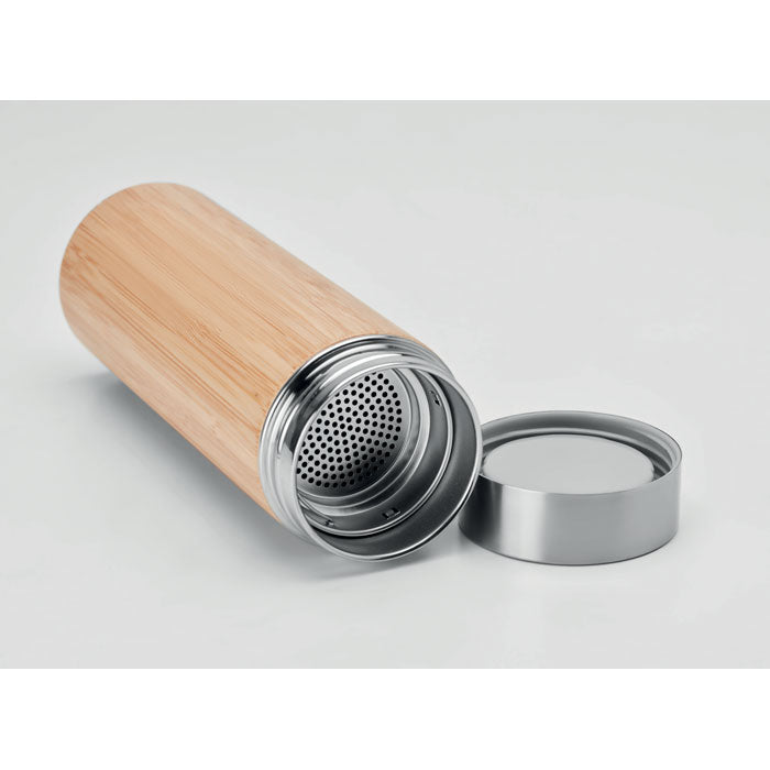 Branded Double wall bamboo flask with tea infuser 400ml